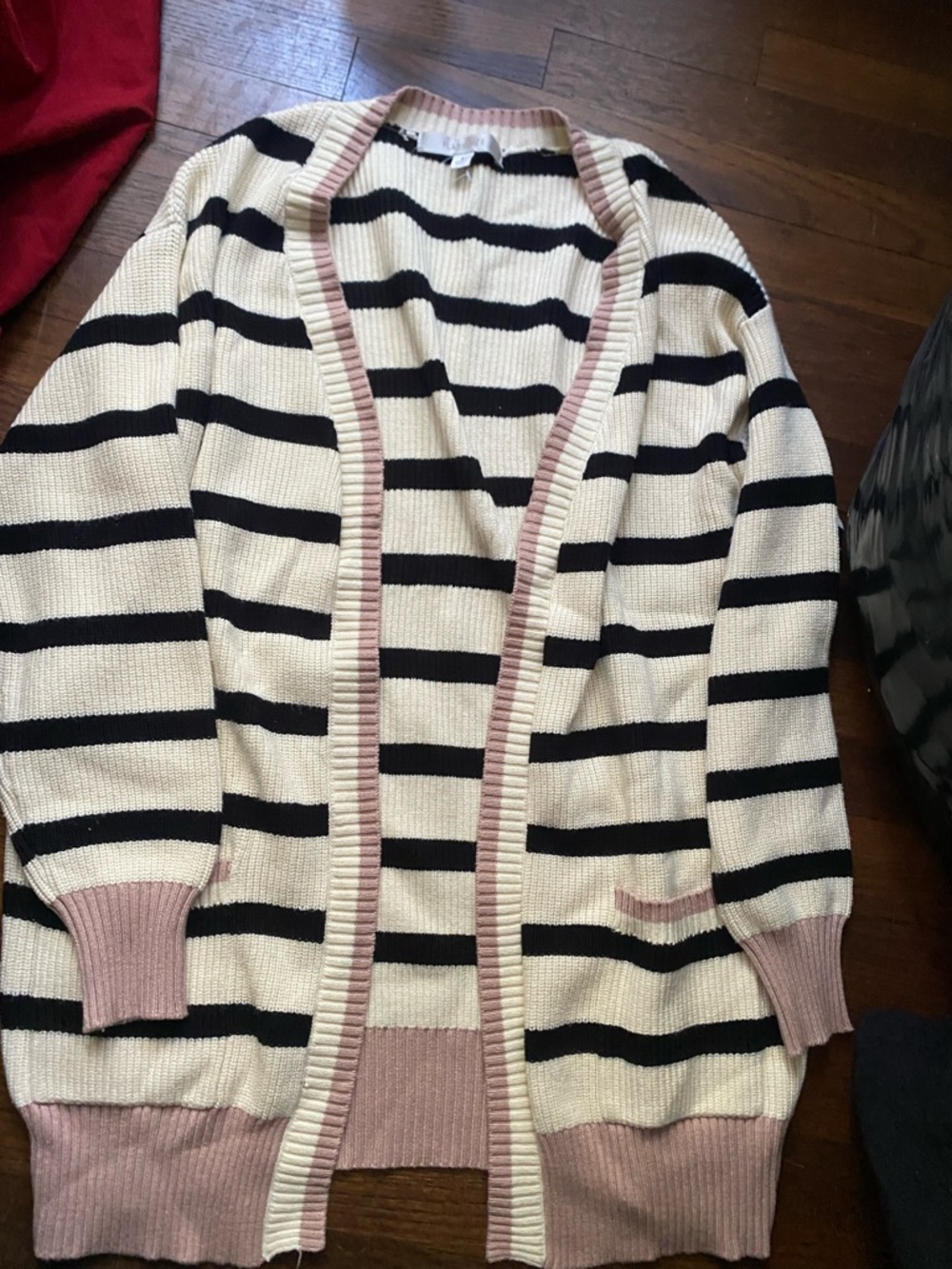 Anthropologie Cream, Black & Pink Striped Open-Front Cardigan